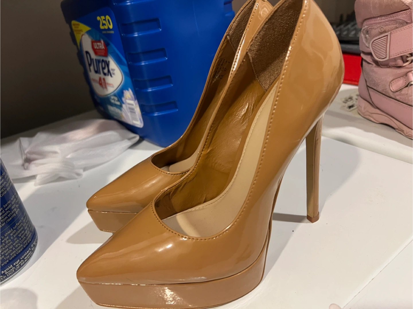 Patent Leather Platform Stilettos - Tan - photo 2