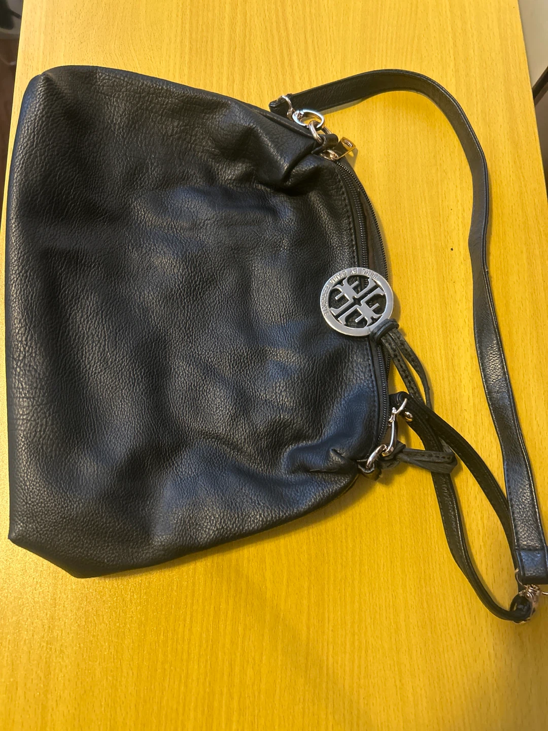 Black Faux Leather Shoulder Bag by Petrol by Sanna