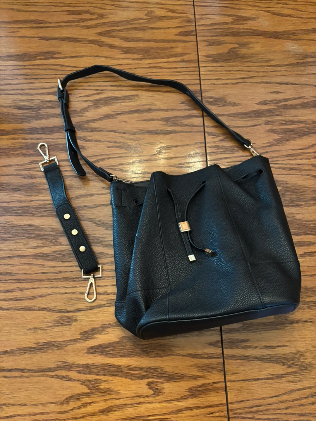 Zara Black Leather Bucket Bag