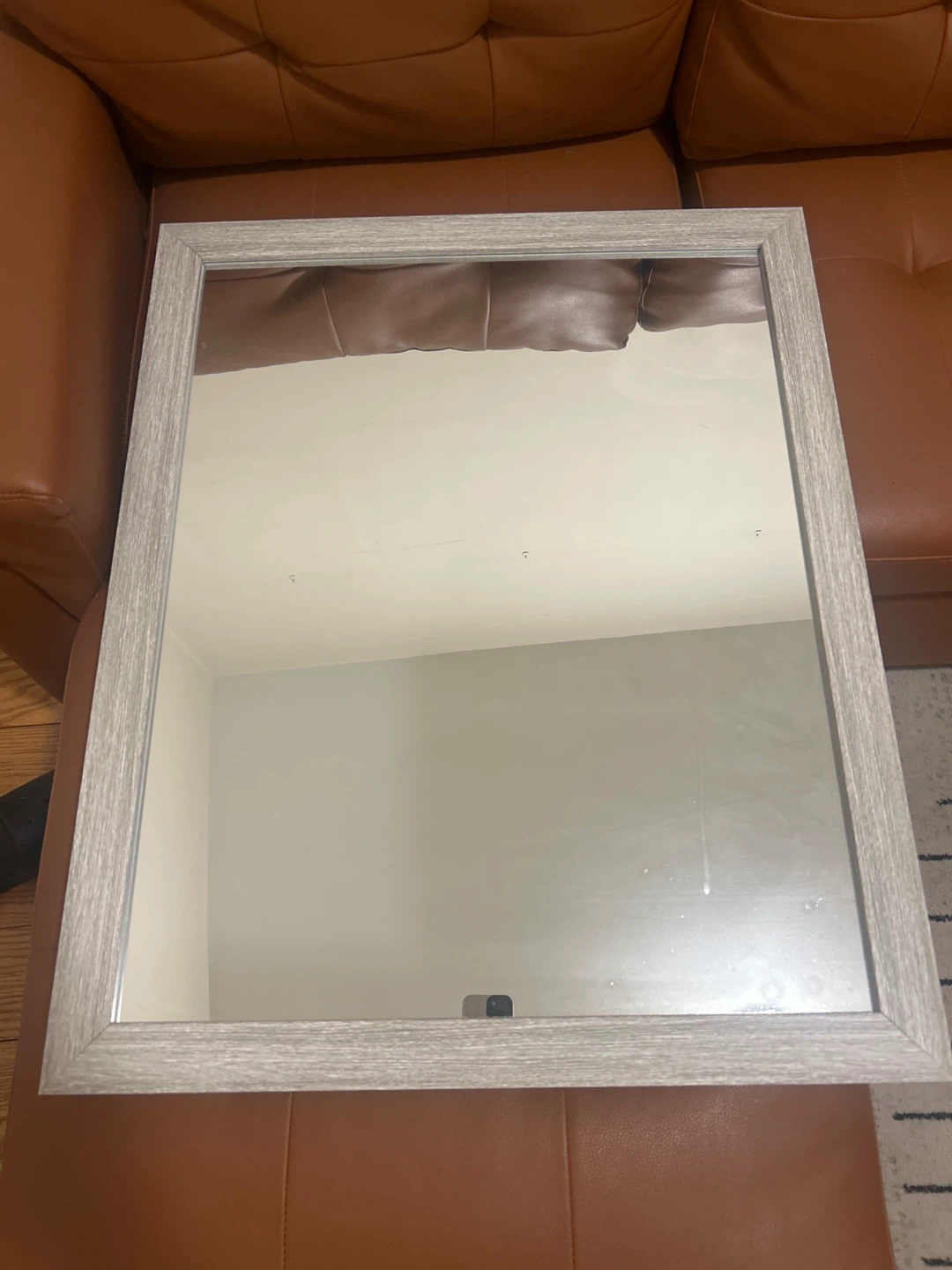 Framed Wall Mirror - Light Wood Grain Finish