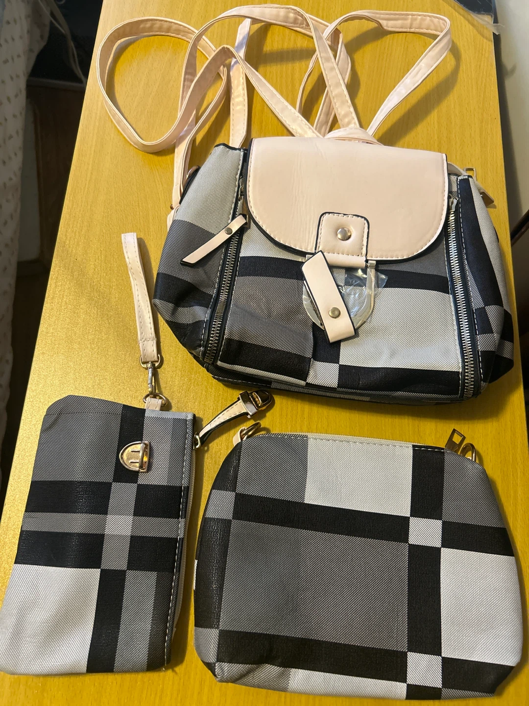 3-Piece Plaid Handbag Set