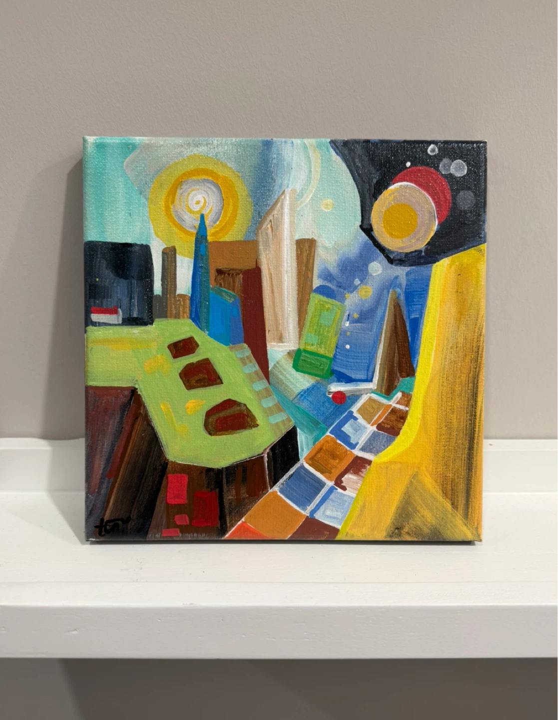Original Abstract Cityscape Acrylic Painting