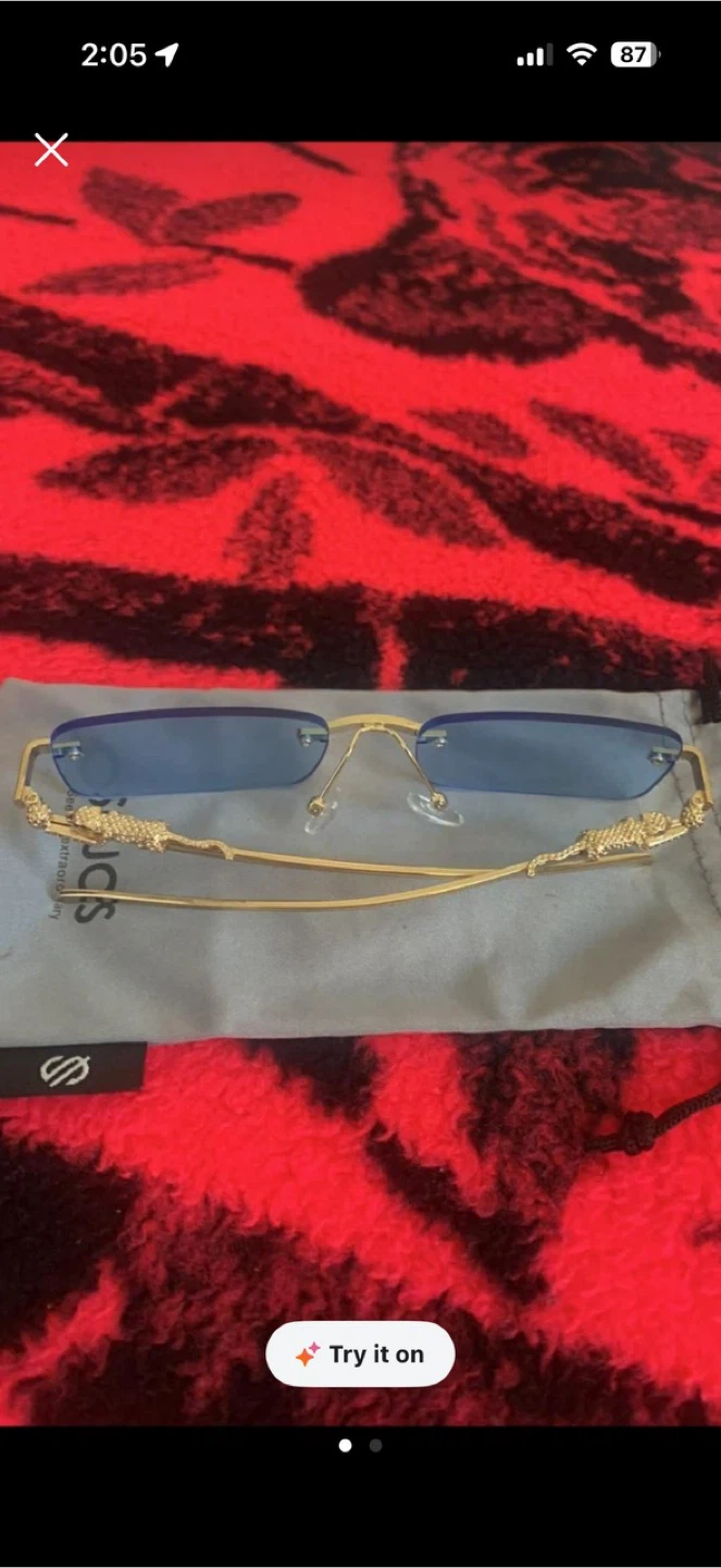 Rimless Blue Lens Sunglasses with Gold Accents - photo 2
