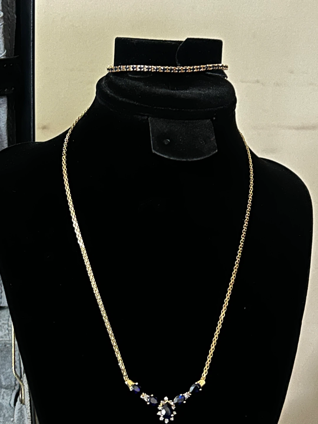 Gold Necklace with Blue & White Gems - photo 3