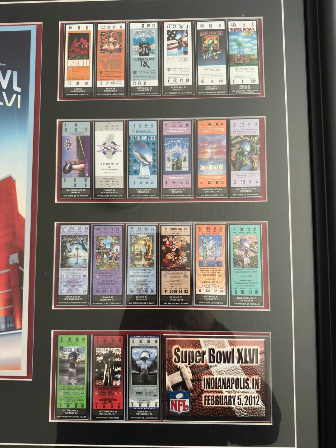 Framed Collection of Super Bowl Ticket Stubs - photo 2