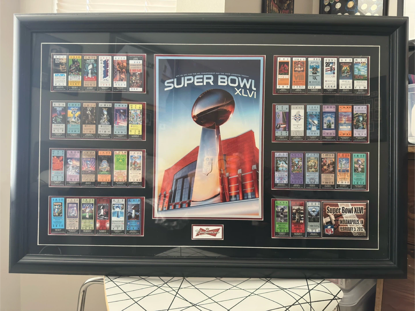 Framed Collection of Super Bowl Ticket Stubs