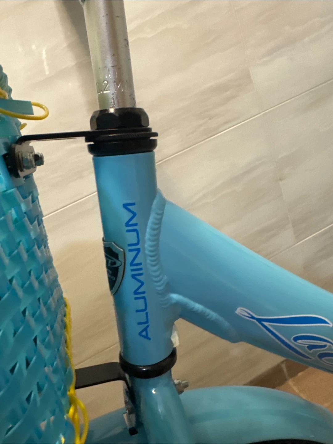 Blue Cruiser Bicycle with Plaid Seat and Basket - photo 2
