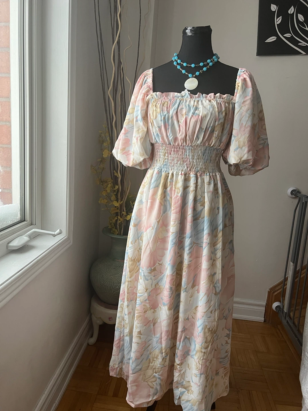 Floral Puff Sleeve Smocked Maxi Dress