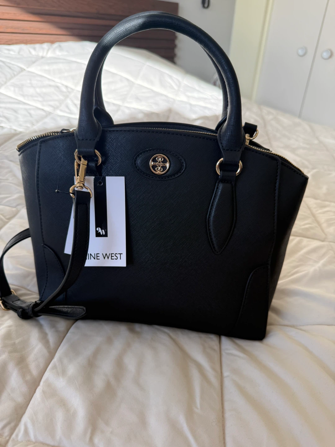 Nine West Black Structured Satchel Crossbody Purse – New