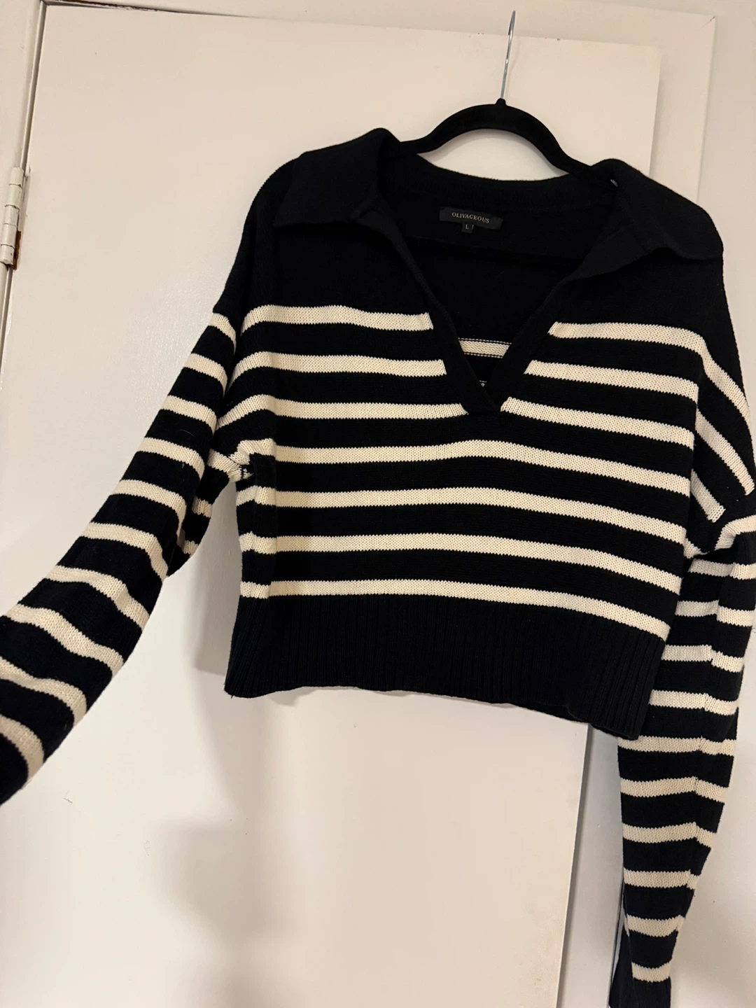 OLIVACEOUS Striped Collared Sweater - Size L