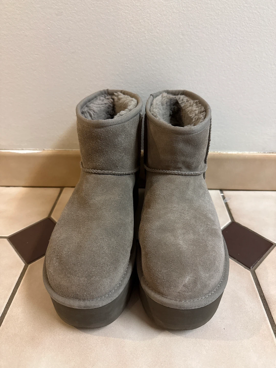 UGG Grey Suede Mini Platform Boots Size 8