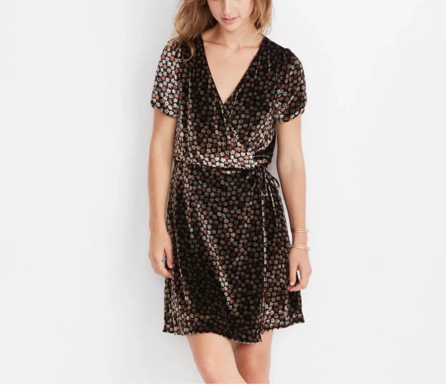 Madewell Velvet Floral Wrap Dress XS