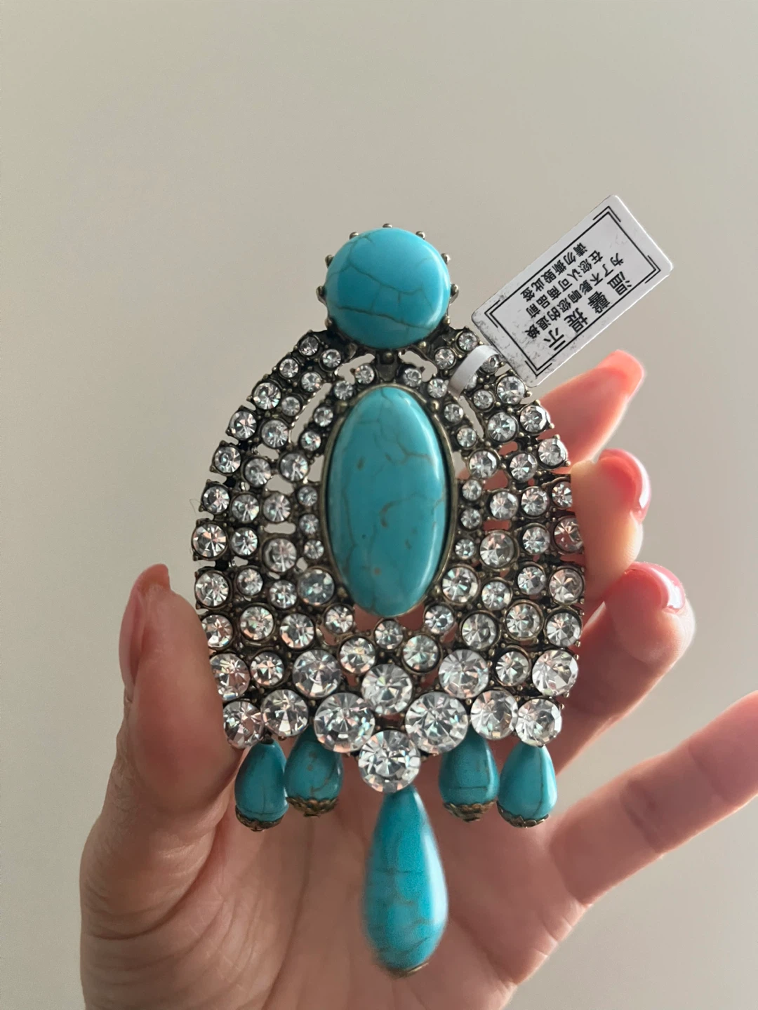 Turquoise and Rhinestone Brooch/Pendant