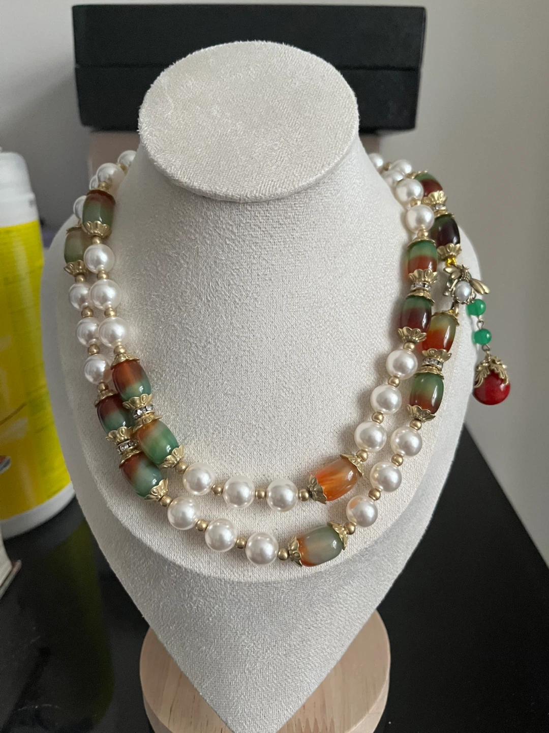 Two-Strand Beaded Necklace with Faux Pearls and Charms - photo 2