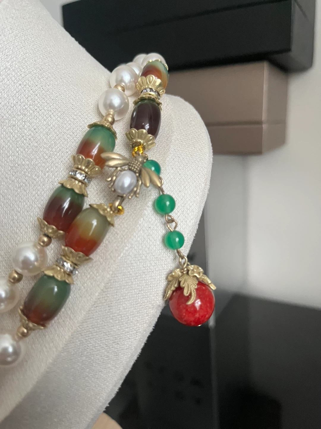 Two-Strand Beaded Necklace with Faux Pearls and Charms - photo 3