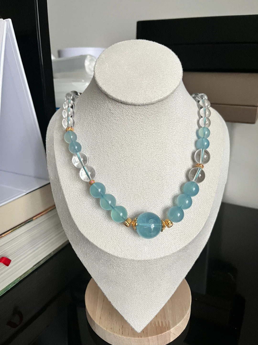 Aquamarine and Clear Quartz Beaded Necklace - photo 4