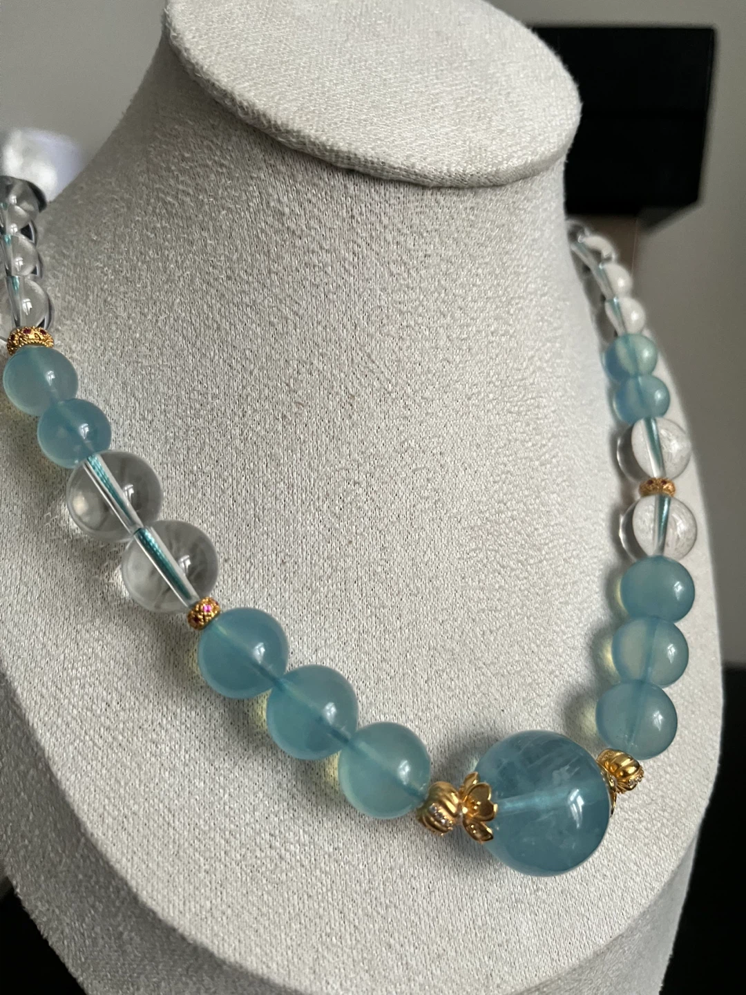Aquamarine and Clear Quartz Beaded Necklace