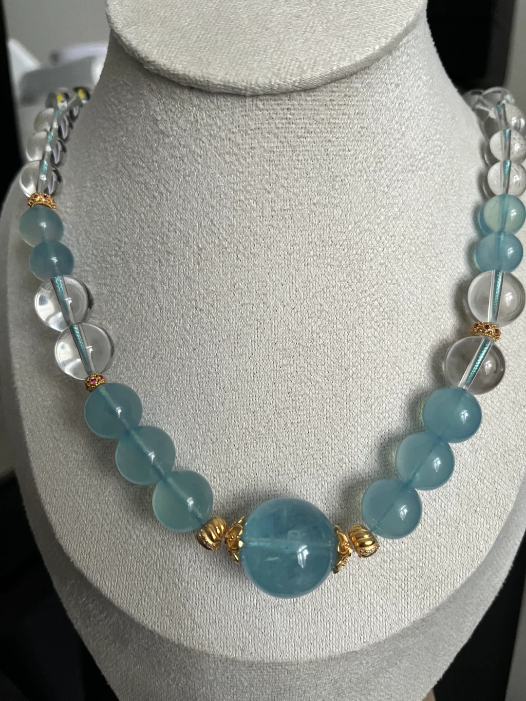 Aquamarine and Clear Quartz Beaded Necklace - photo 2