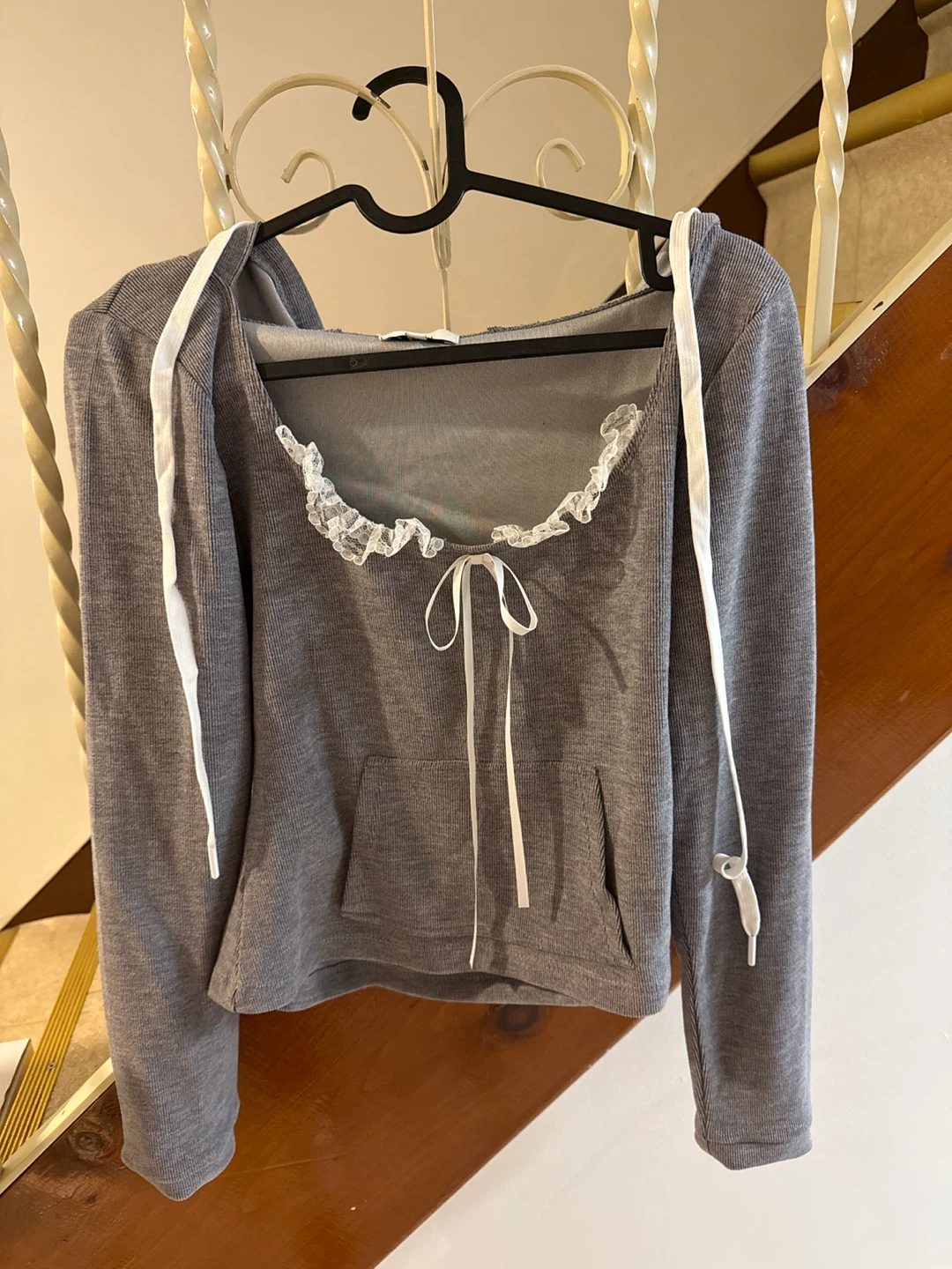 LSoul Grey Lace Trim Hoodie & Pleated Skirt Set - photo 3