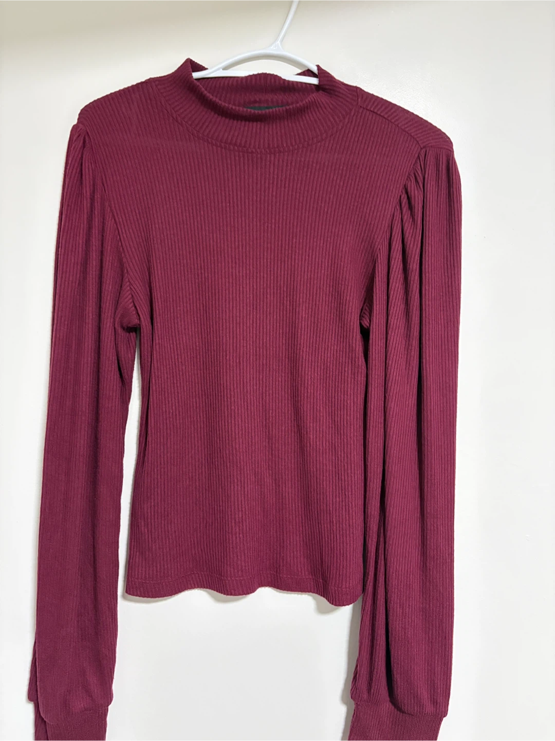 Burgundy Ribbed Mock Top - Large