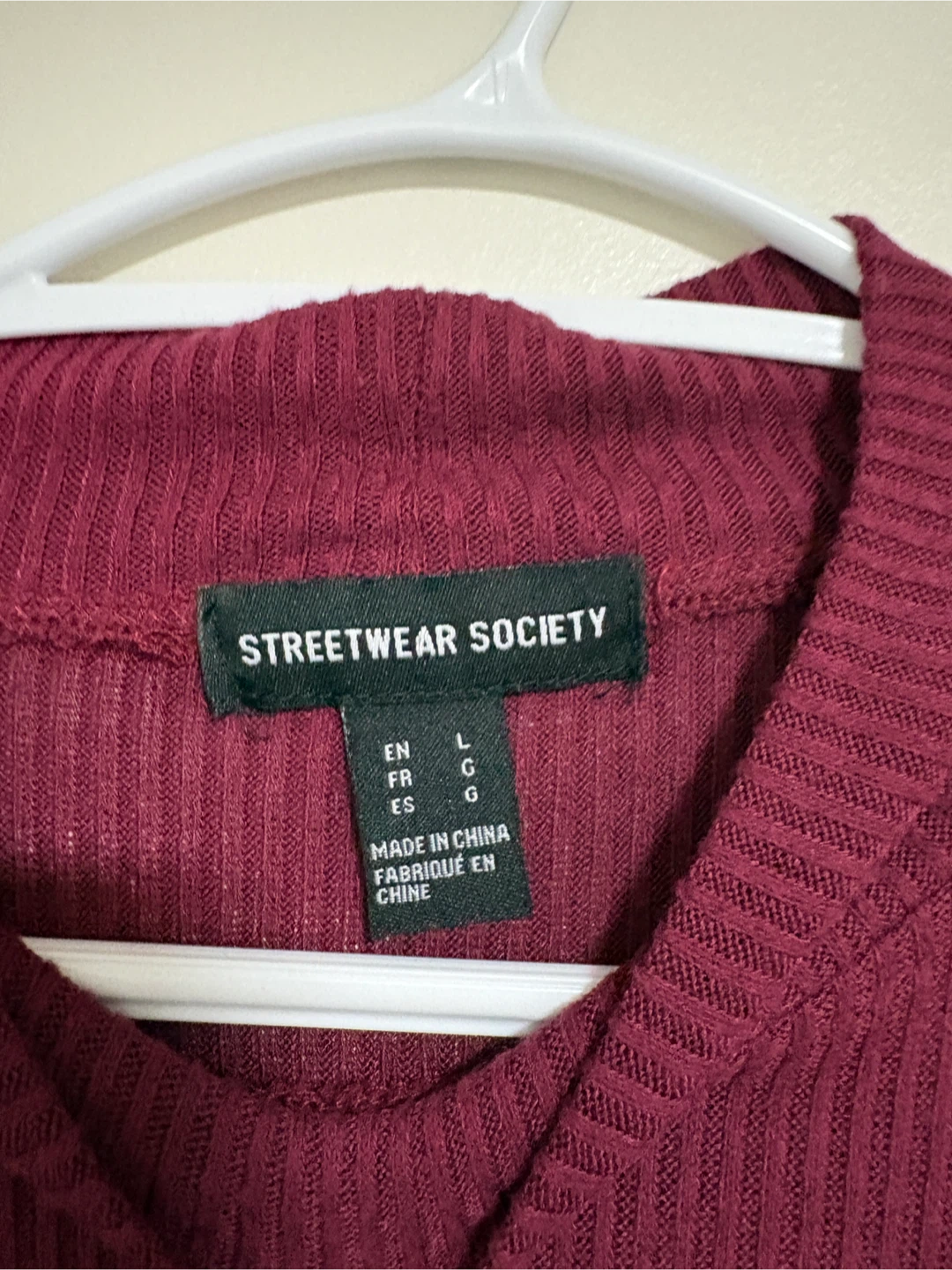 Burgundy Ribbed Mock Top - Large - photo 2