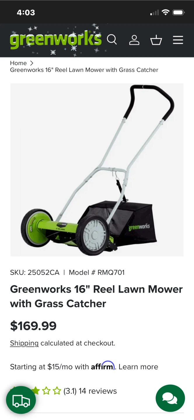 Greenworks 16" Reel Lawn Mower