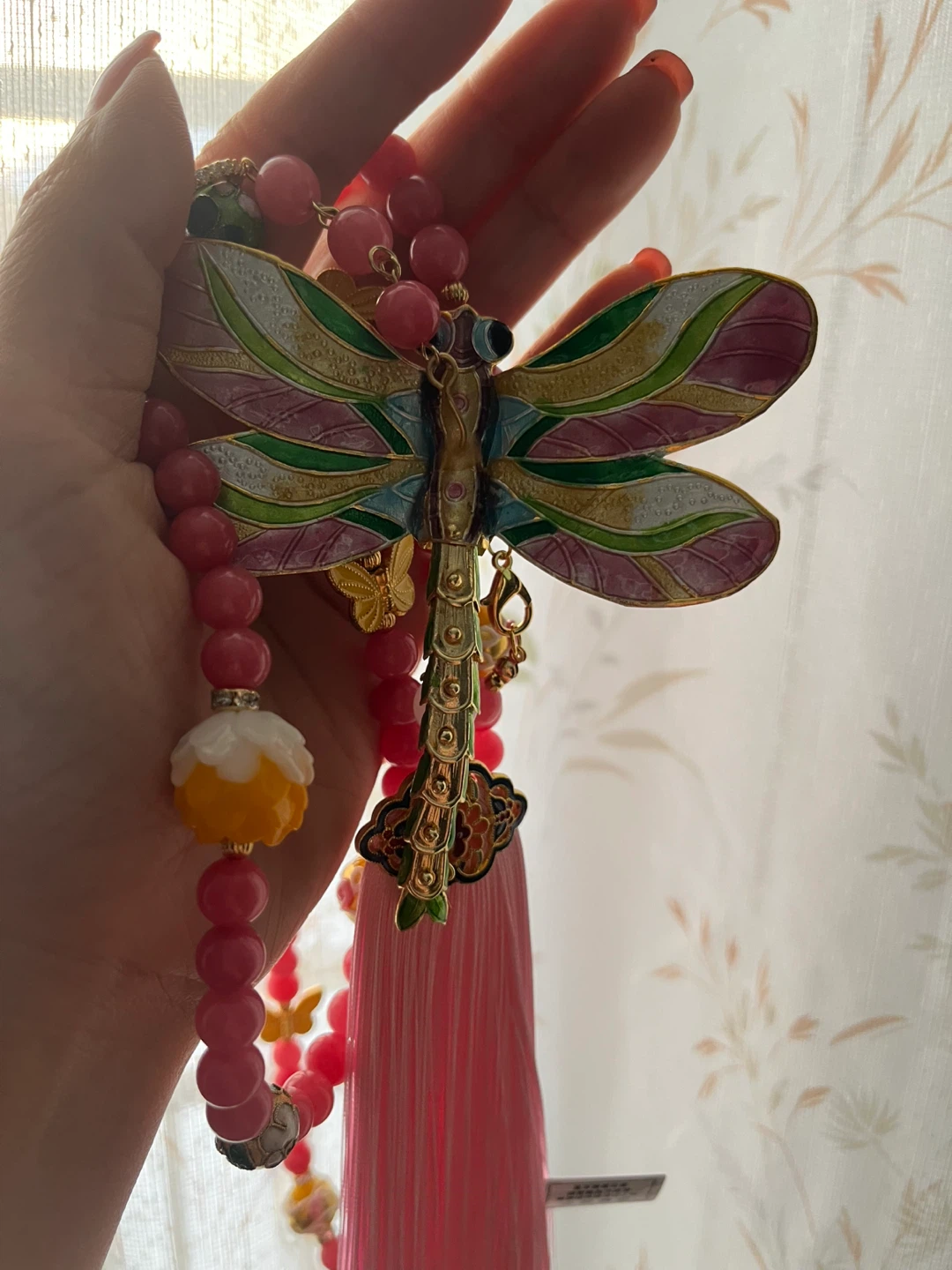 Dragonfly Charm Necklace with Pink Beads - photo 3