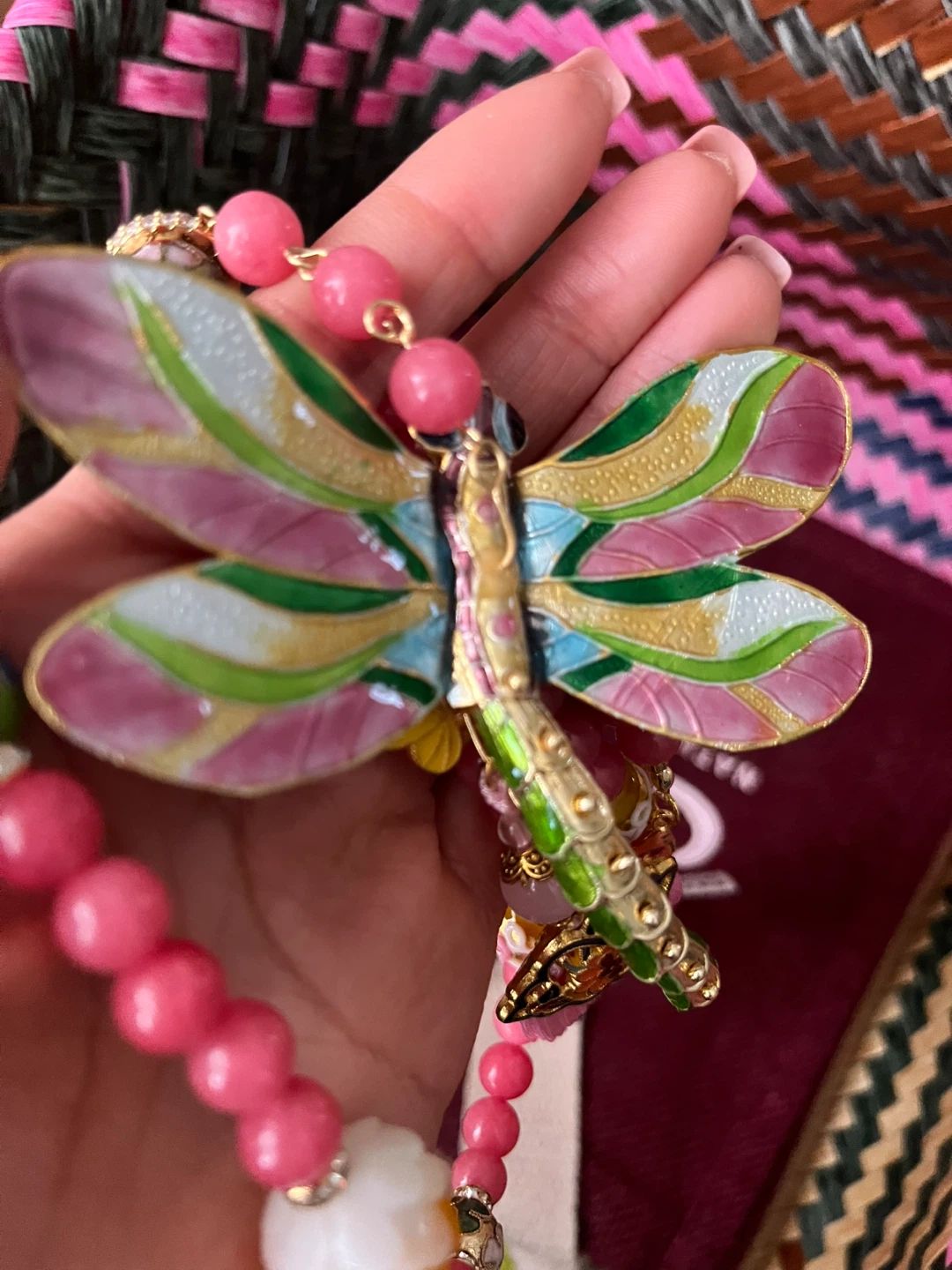 Dragonfly Charm Necklace with Pink Beads - photo 4