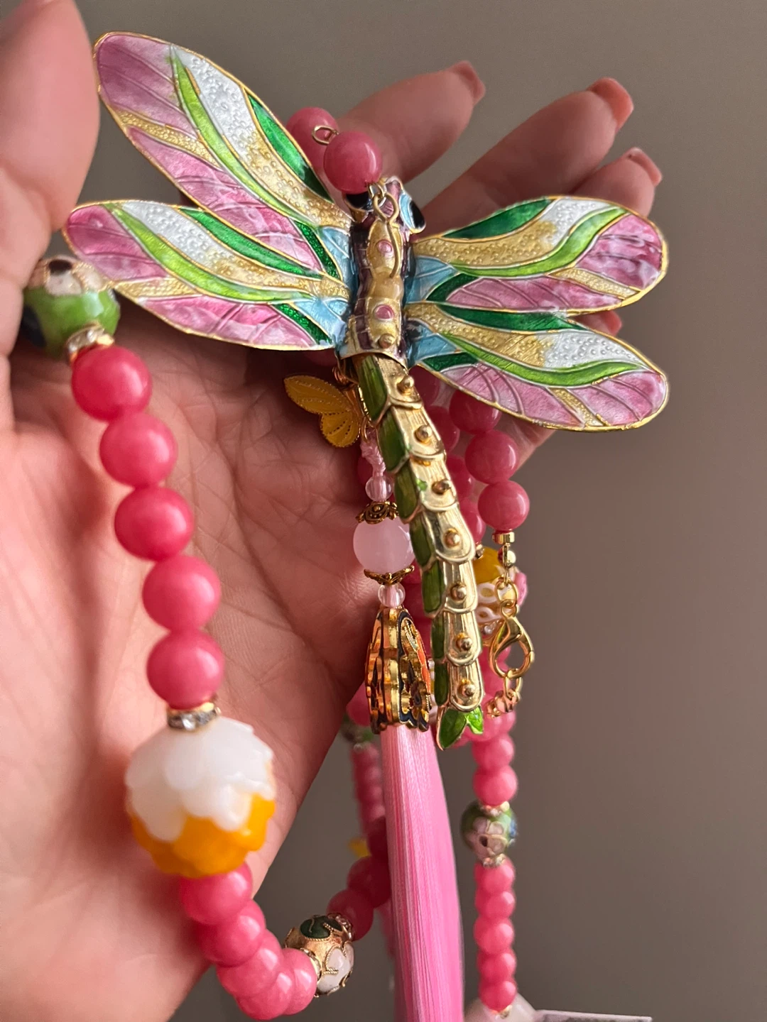 Dragonfly Charm Necklace with Pink Beads - photo 5