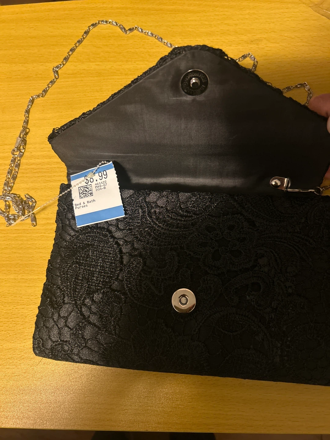 Black Lace Evening Clutch with Chain Strap