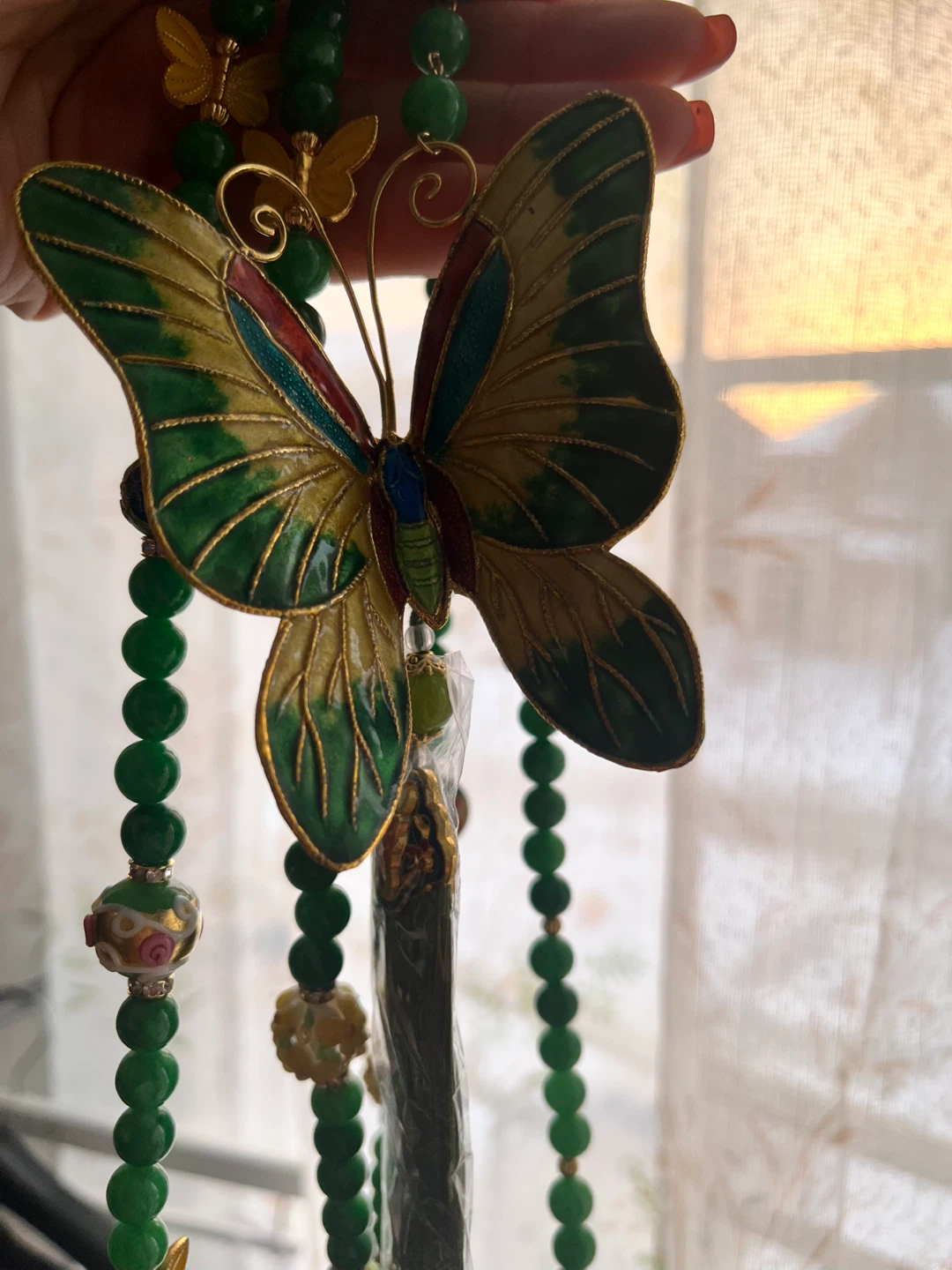 Butterfly Charm with Green Beaded Tassels - photo 3