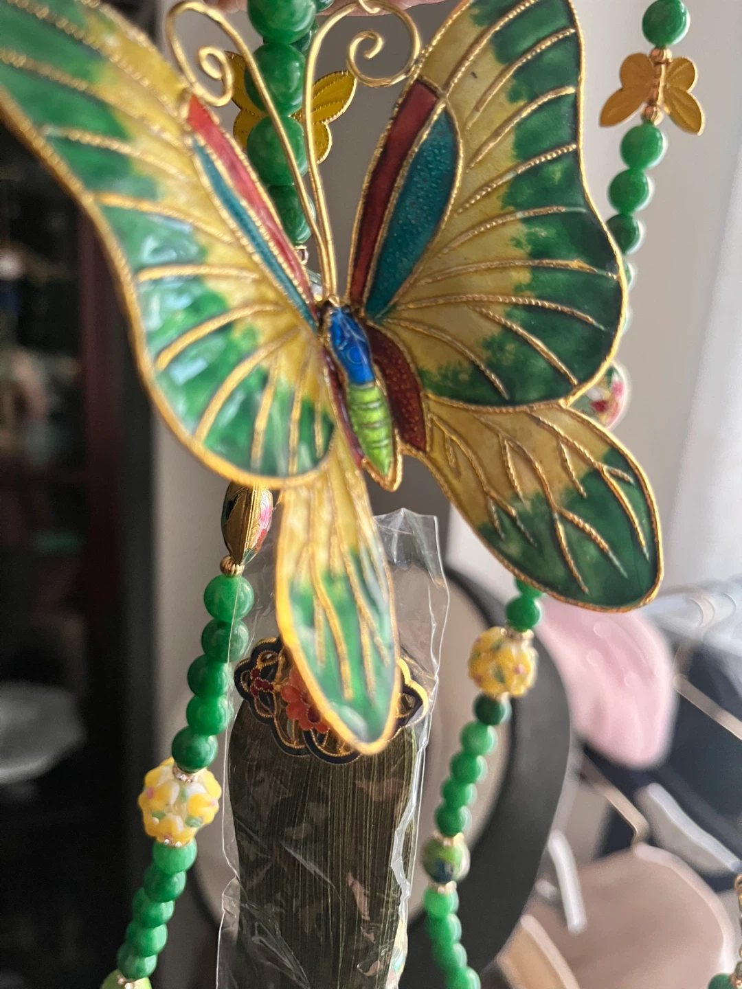Butterfly Charm with Green Beaded Tassels - photo 2