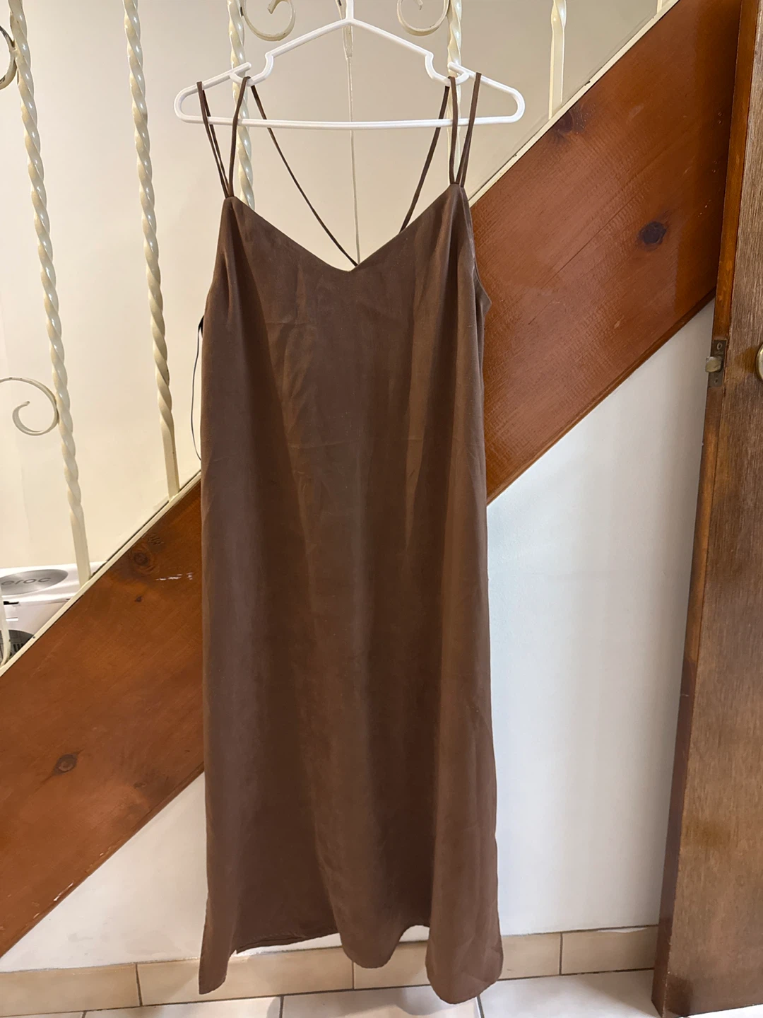 Brown Spaghetti Strap Midi Dress