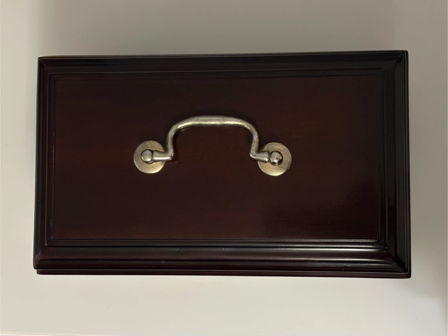 Vintage Bowring & Co Wooden Jewellery Box with Red Velvet Lining - photo 2