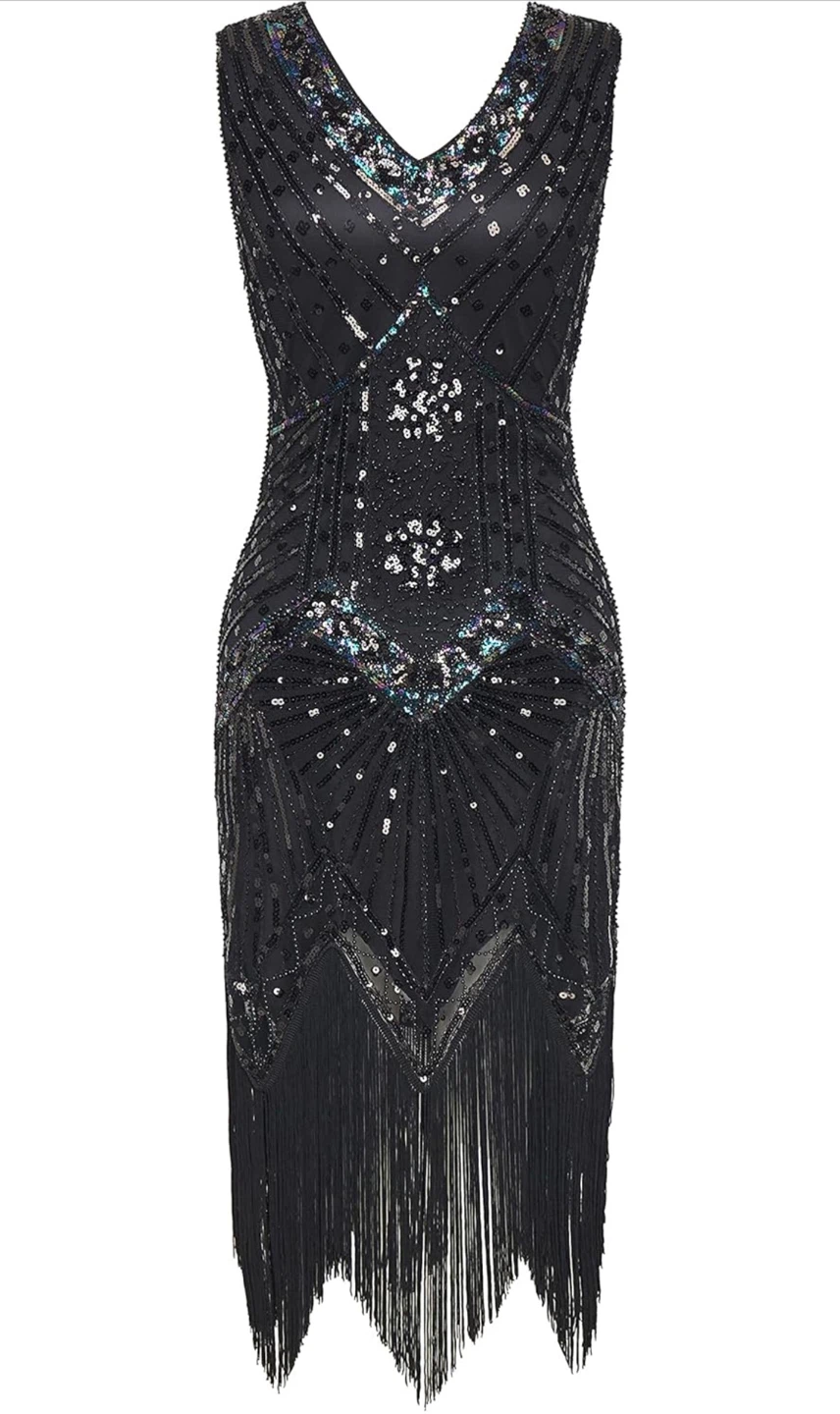 Black Sequin Flapper Dress -XL - photo 5