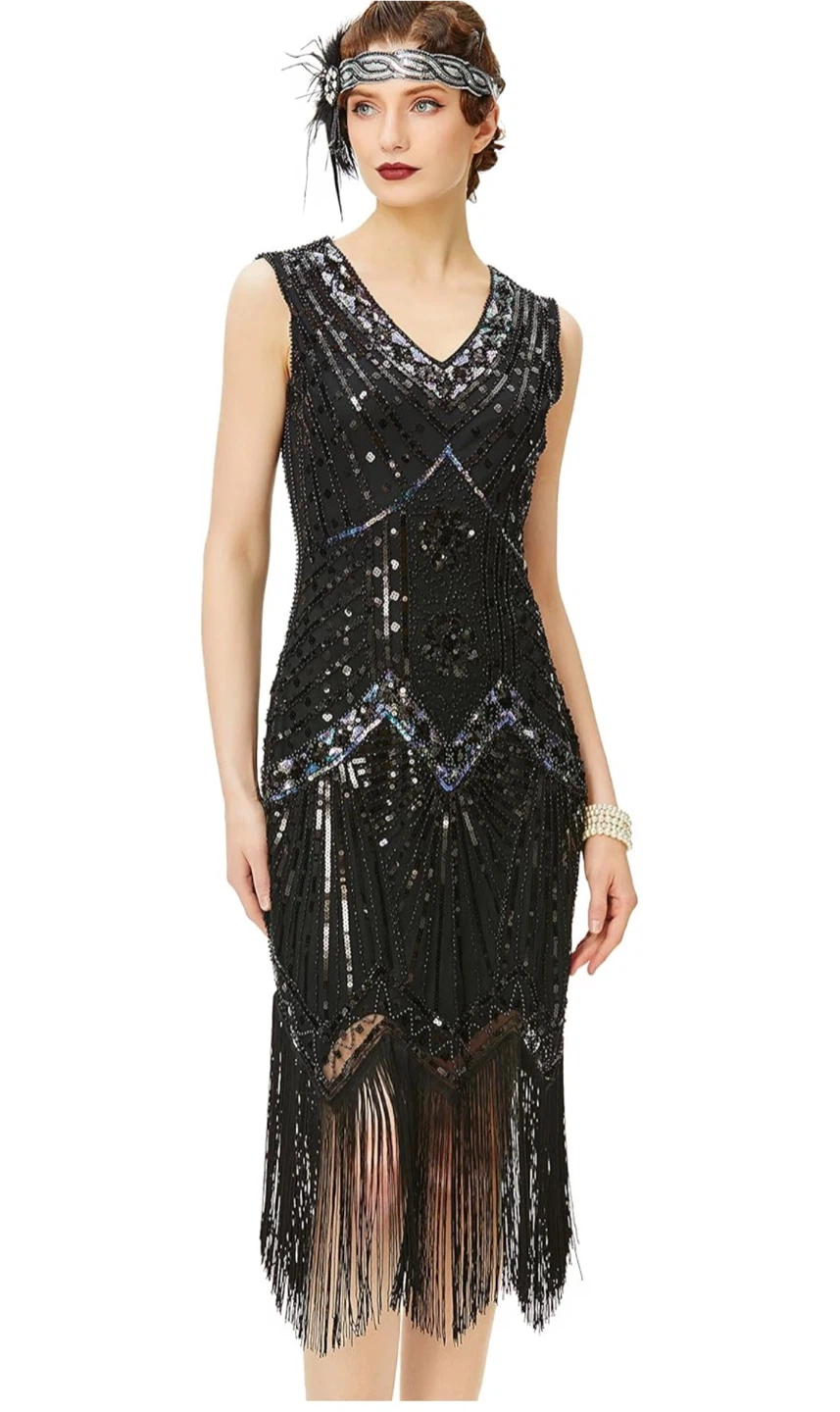 Black Sequin Flapper Dress -XL