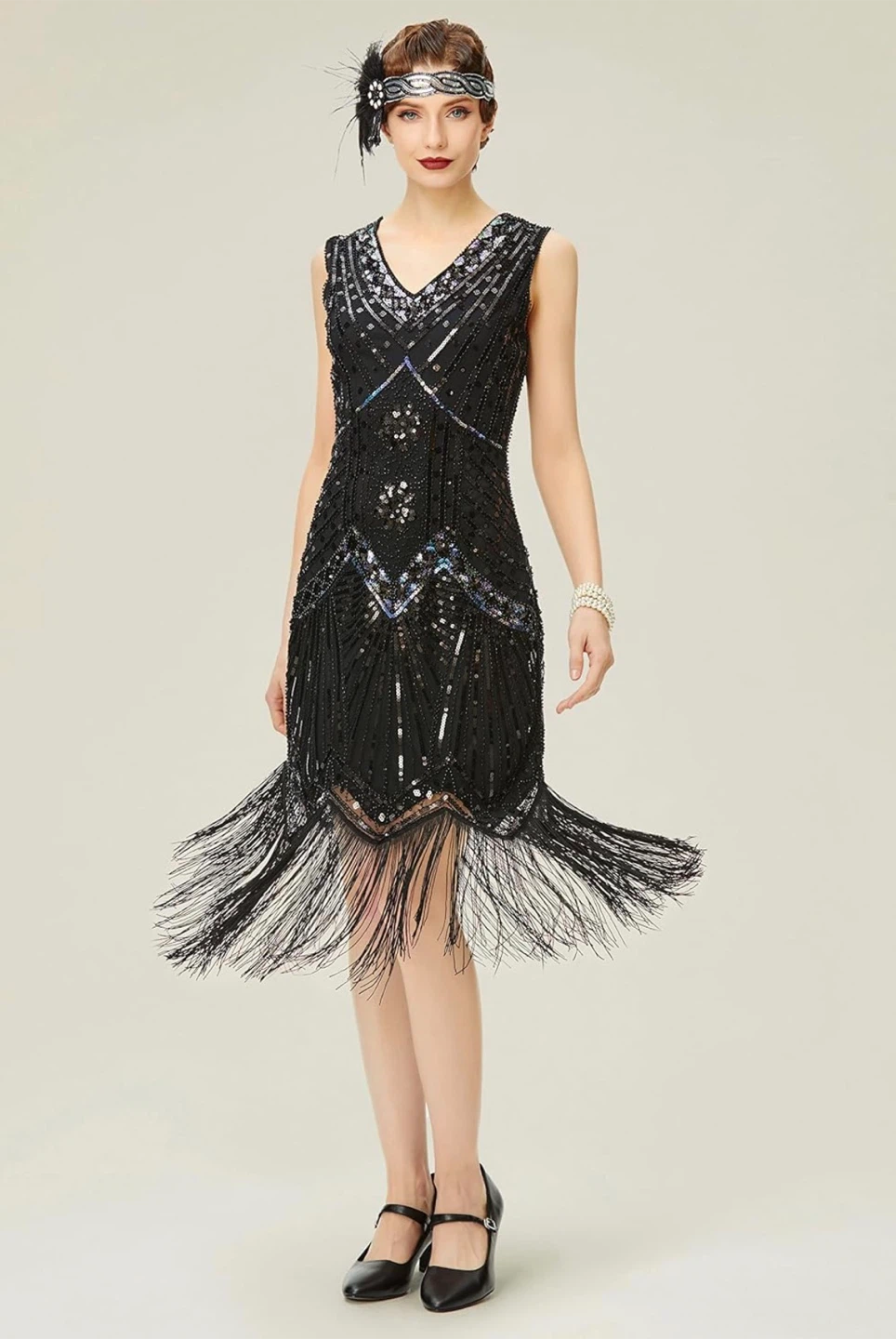 Black Sequin Flapper Dress -XL - photo 3