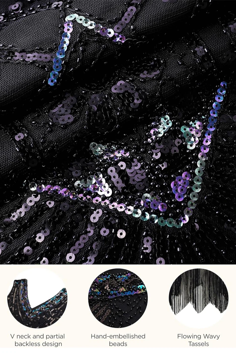 Black Sequin Flapper Dress -XL - photo 4