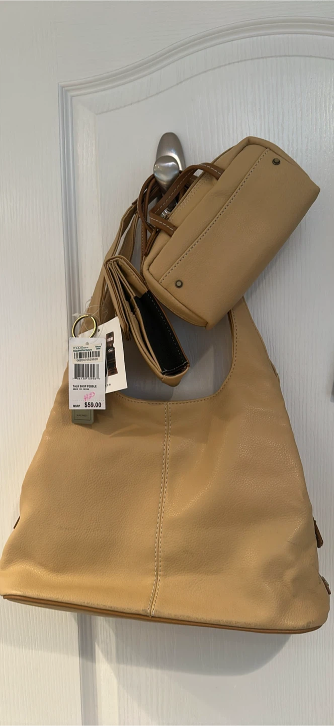 Nine West Beige Shoulder Bag with Matching Wallet and Pouch