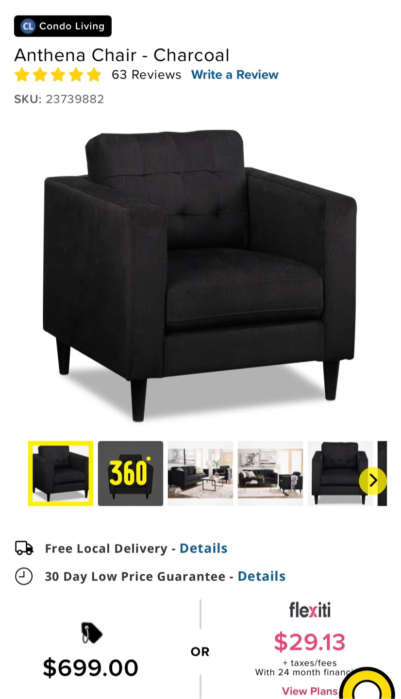 Anthena Armchair - Charcoal - 2 available - photo 5
