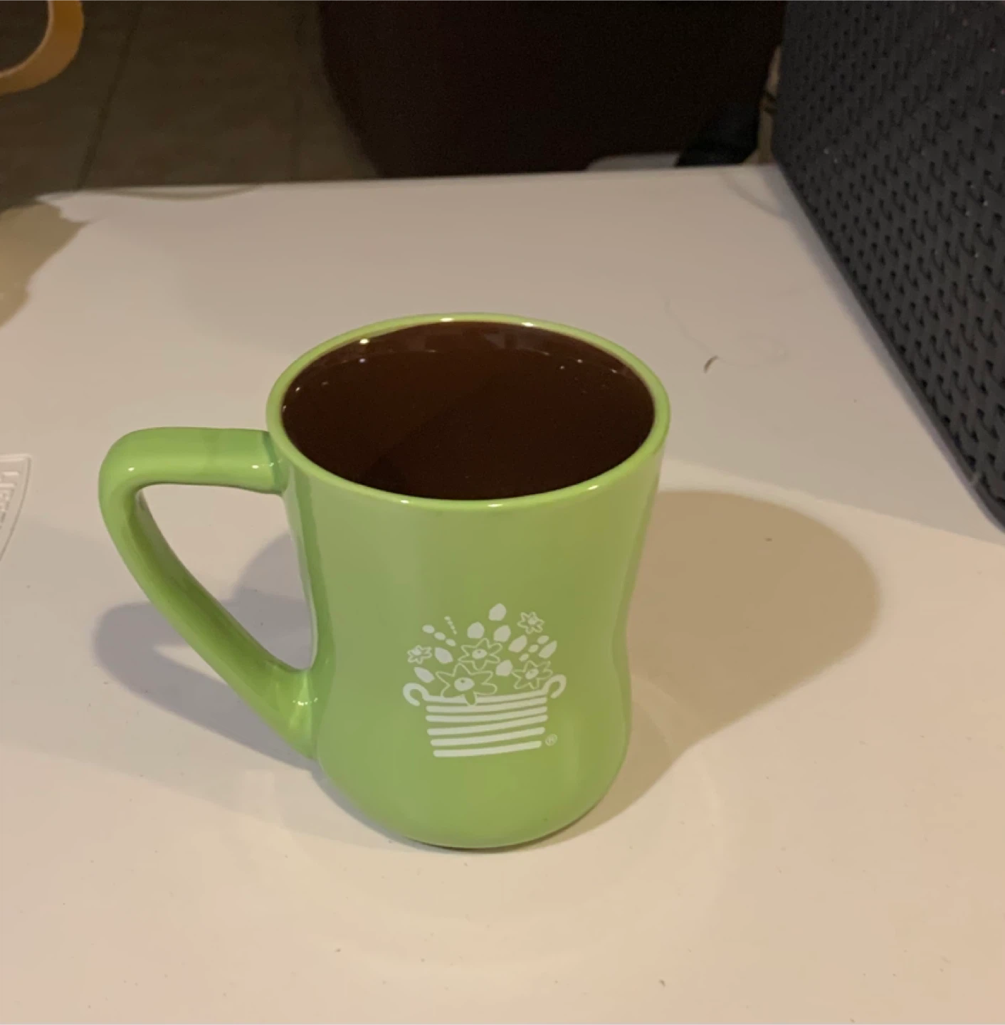Light Green Mug with Floral Basket Design