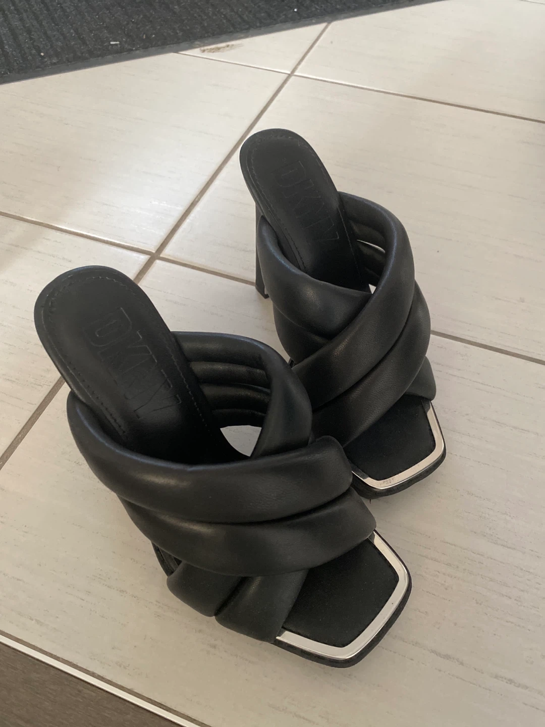 DKNY Black Padded Heeled Mules