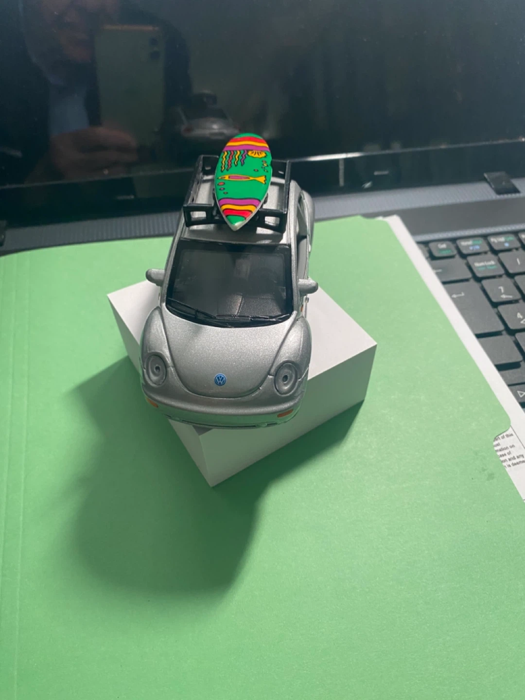 Silver Volkswagen New Beetle Toy Car with Surfboard - photo 4