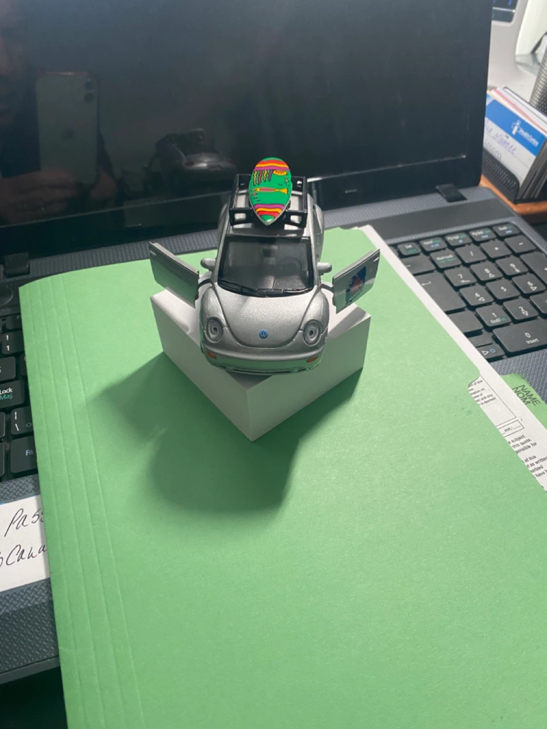 Silver Volkswagen New Beetle Toy Car with Surfboard - photo 2
