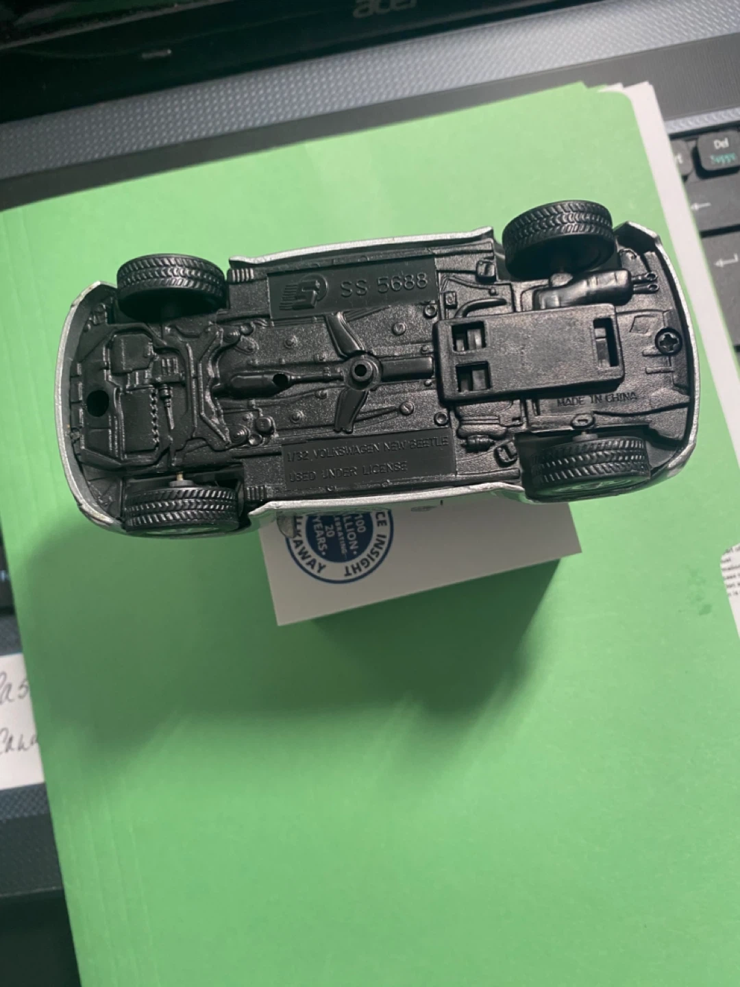 Silver Volkswagen New Beetle Toy Car with Surfboard