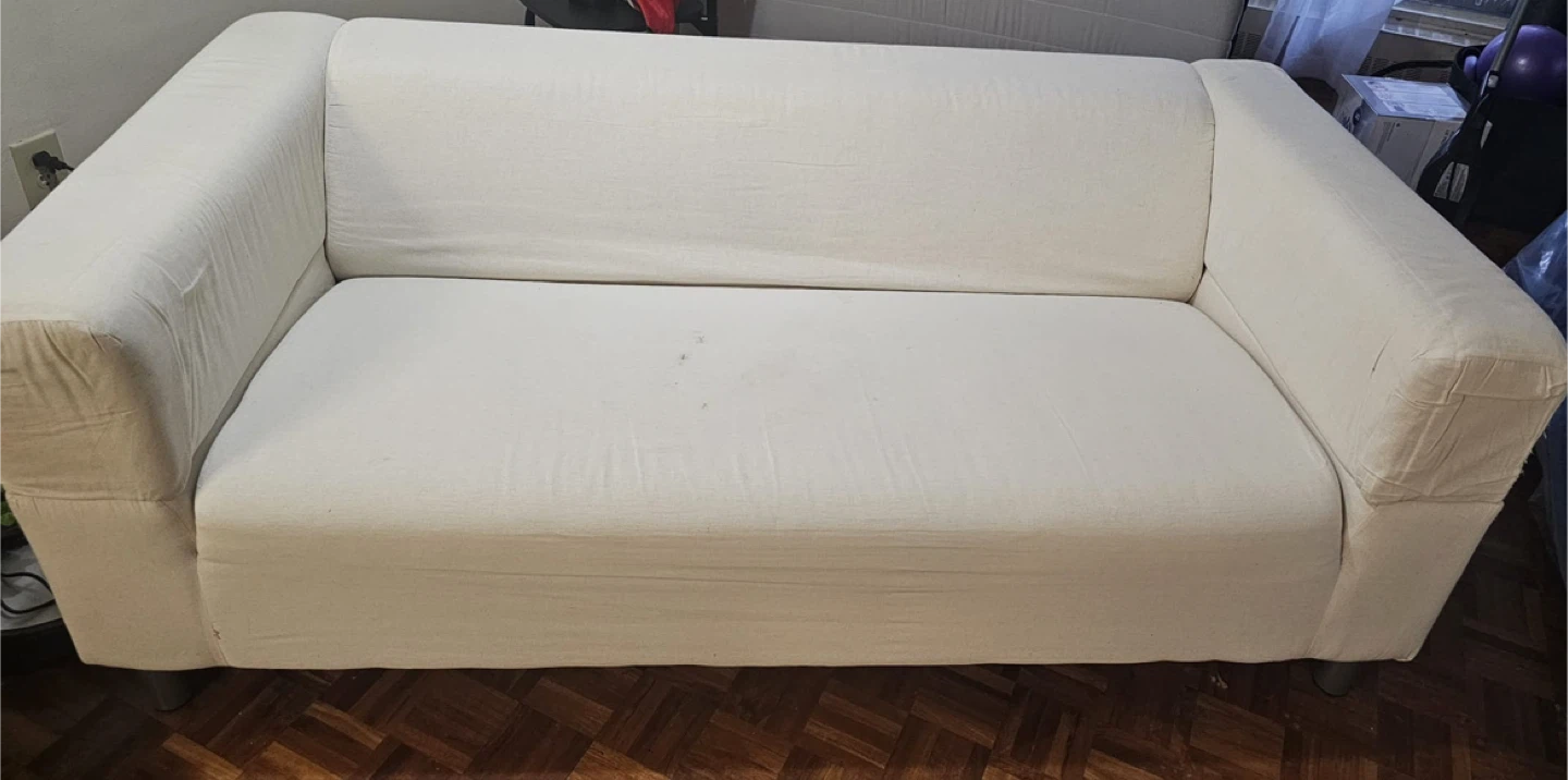 White Sofa with Black Geometric Slipcover - photo 3