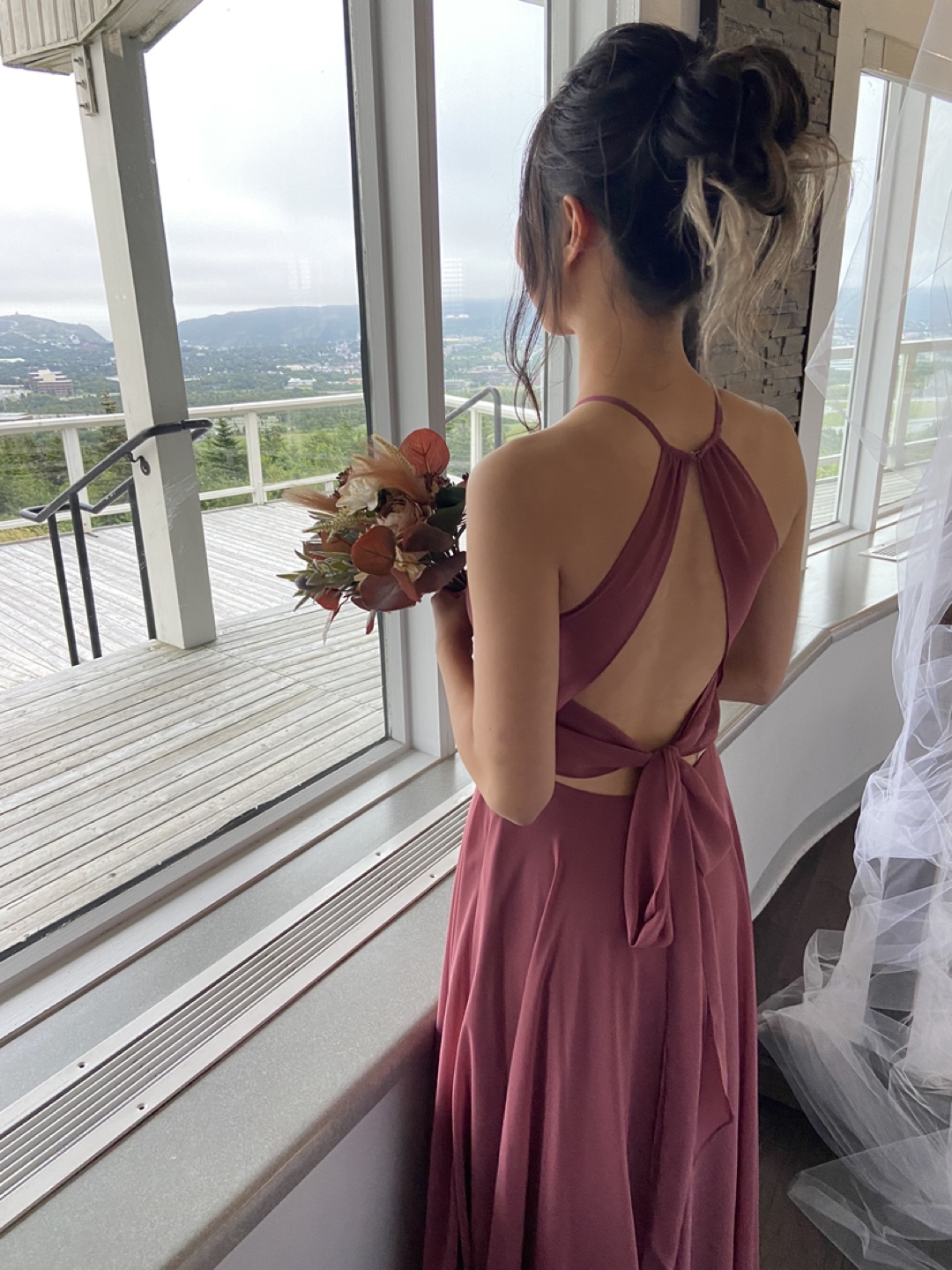 Azazie Bridesmaid Halter Dress - Desert Rose in Size A2 - photo 3