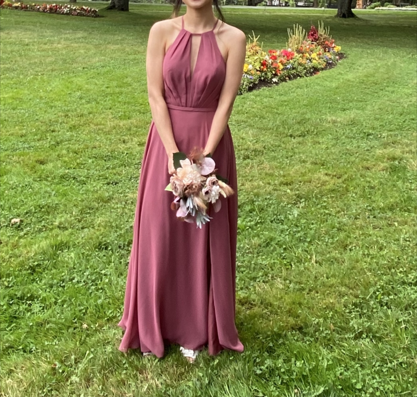 Azazie Bridesmaid Halter Dress - Desert Rose in Size A2 - photo 4