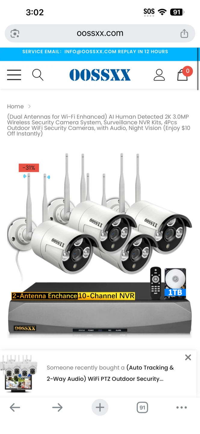 4pc AI Human Detected 2K 3.0MP Wireless Security Camera System - photo 5