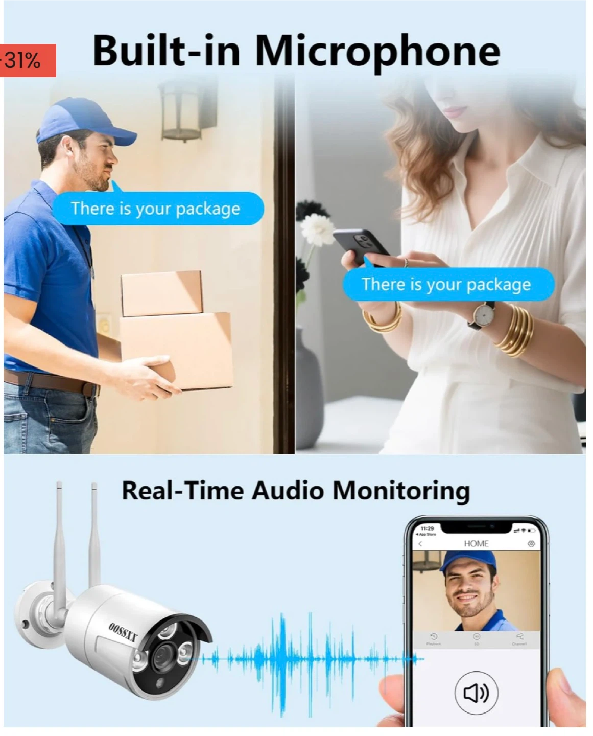 4pc AI Human Detected 2K 3.0MP Wireless Security Camera System - photo 2